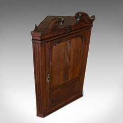 Antique Georgian Corner Cabinet, English, Oak, Wall Hanging Cupboard, Circa 1780