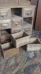 Antique Old Primitive Wood 12 Drawer Apothecary Spice Storage Cabinet 16″
