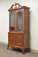 Antique Federal Style Mahogany China Display Cabinet with Stained Glass Doors
