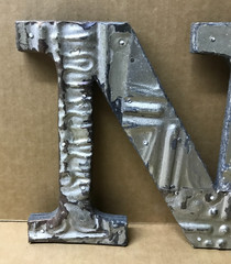 Decorative Salvaged Tin Ceiling 8″ Patchwork Shabby Silver Letter N Old 200-26B