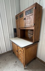Antique Sellers Cabinet Hutch with Flour Sifter and Stained Glass Doors