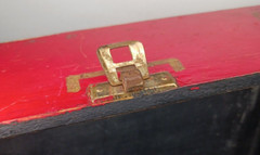 VTG Red Wooden Cabinet Jewelry Box Asian Motif 9″x 4.75″x 7.75″ Outstanding!!!