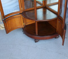Antique Carved Oak Corner China Curio Cabinet – curved beveled glass