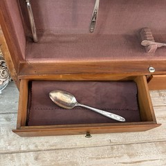 Antique Wood Silverware Wall Storage Cabinet W 2 Drawers Flatware Chest RARE VTG