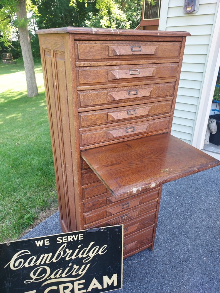 Oak 13-Drawer Ritter Printers Cabinet