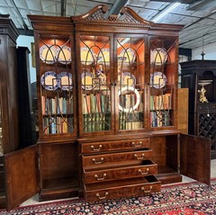 Vintage Henredon Aston Court Large 91″ Tall Mahogany Breakfront Bookcase Cabinet