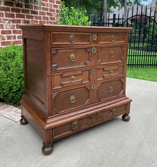 Antique English Chest on Chest of Drawers Jacobean Tudor Carved Oak 19th C