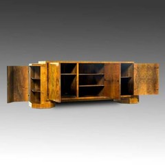 ART DECO CABINET CONSOLE BURLWOOD VENEER 5 DOORS FRANCE OR USA EARLY 20TH C.
