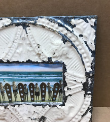 VTG 11″ Sq. Photo 4×6 Tin Ceiling Metal Shabby White Picture Frame Old 921-26B