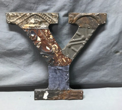 Decorative Salvage Tin Ceiling 12″ Patchwork Metal VTG Letter Y Old 301-25B