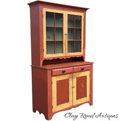 antique dutch cupboard step back cabinet old paint 1800s small size