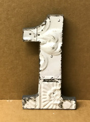Decorative Salvaged Tin Ceiling 8″ Patchwork Shabby White Number 1 Metal 182-26B