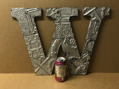 Decorative Salvaged Tin Ceiling 16″ Patchwork Shabby Silver Letter W Old 219-26B