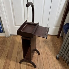 Vintage 30″ w/ Handle Telephone Stand / Table W/ Directory Book Shelf Valet Wood
