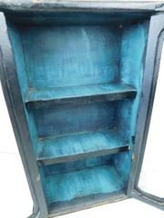 Primitive Charming 2Door Wooden Wall Display Cabinet 21″ T Painted Shabby V Cool