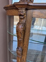R. J. HORNER WINGED GRIFFIN HOODED BOWED GLASS OAK CHINA CABINET
