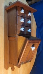 Antique Apothecary Spice Wall Hanging Wood Cabinet Six Drawers