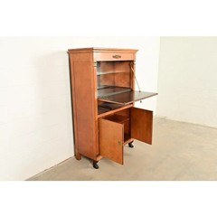 Baker Furniture French Empire Neoclassical Burl Wood Bar Cabinet, Circa 1980s