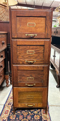 Antique Oak Tiger Filing Cabinet with Brass Hardware and Label Holders
