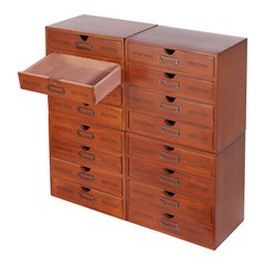 4PC Vintage Wooden Apothecary Cabinet 4 Drawer Card Catalog Desk Organizer Brown
