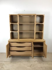 Mid Century Modern Two Piece China Cabinet with Limed Finish
