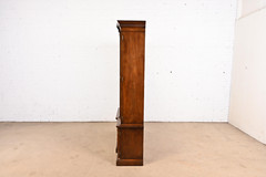 Henredon Georgian Carved Mahogany Lighted Breakfront Bookcase Cabinet