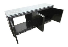 Vintage 72 in. Glass Top Asian Sideboard Cabinet