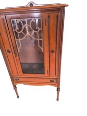 Antique Edwardian Oak Display Cabinet, Curio Cabinet, Glass Door Cabinet