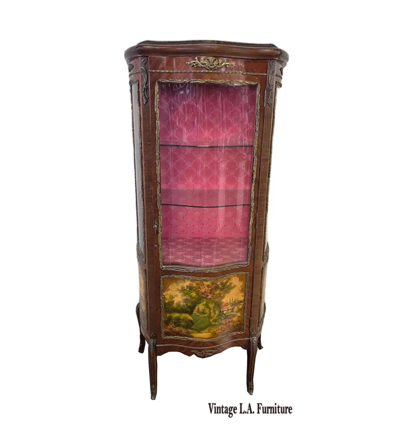 Vintage French Louis XV Vitrine Brass Curio Display Cabinet made in Spain