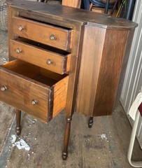 Vintage Martha Washington Sewing Cabinet – Octagonal Hardwood, 3 Drawers, Flip