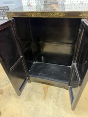 Black Wood Free-Standing Cabinet 2-Door Raised Panel Hand-Painted Floral Bird