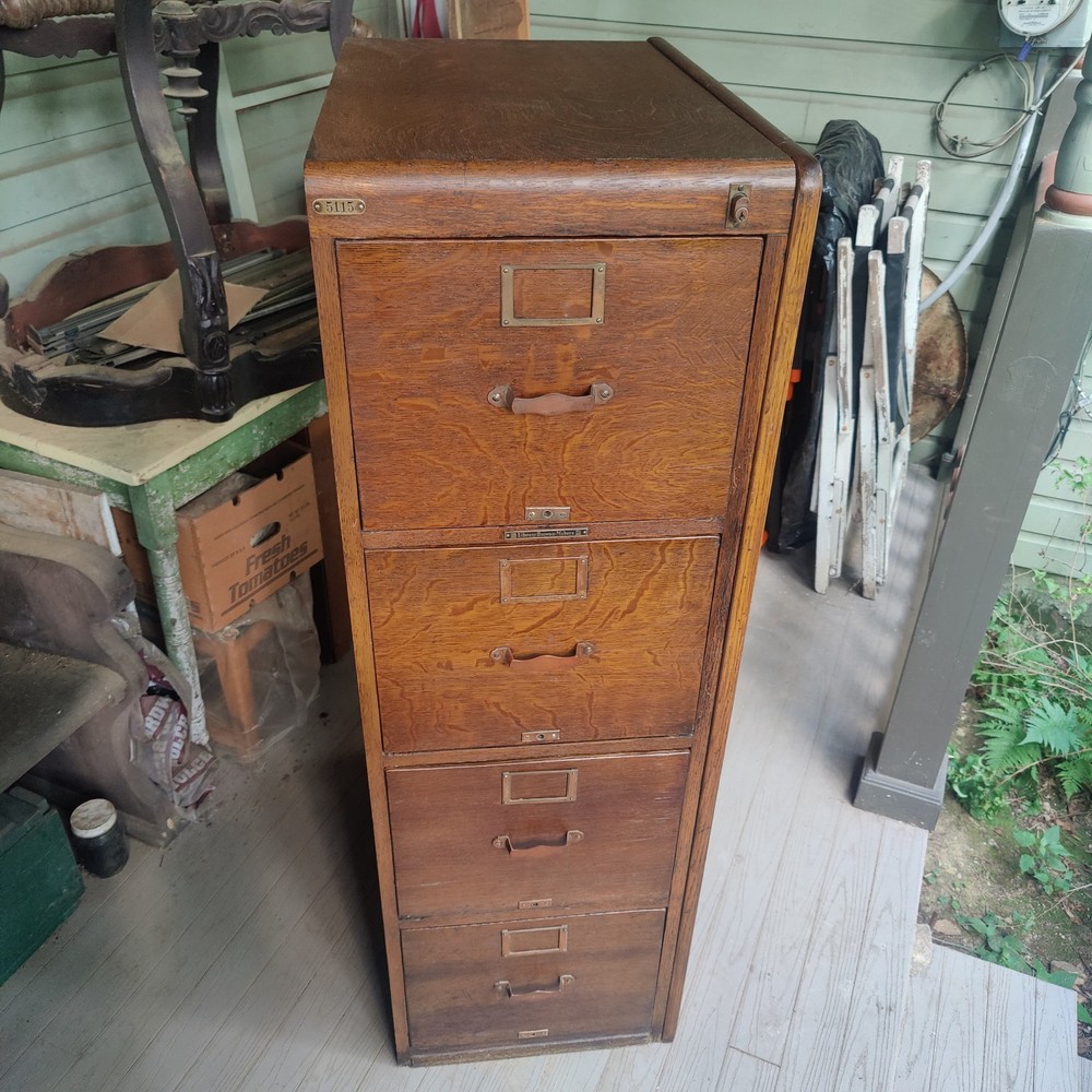 Antique Oak 4-Drawer Filing Cabinet Library Bureau for a Corner