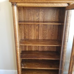 Antique Oak Bookcase China Cabinet – Single Door- Wavy Glass – Paw Feet