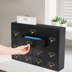 Black Vintage 12-Drawer Apothecary Cabinet, Stackable for Herbs/Tea/Stationery