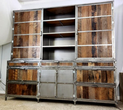 Industrial Credenza w/ Hutch Reclaimed Wood Welded High End Brutalist 96″ TALL!