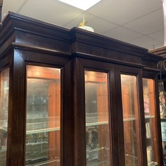 VTG Mid-Century Solid Walnut Wood Glass 4 Shelf Lighted Curio Cabinet 37″L 76″H