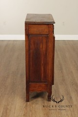 Antique 19th Century Solid Oak Petite Cabinet With Drawer And Scalloped Apron