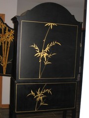 Vintage Multiple Drawer Black and Gold Oriental Cabinet – 2 Part Cabinet