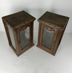 Pair Exquisite Antique Cabinets Beveled Glass hand carved Wood gorgeous Display