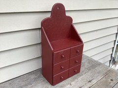Vintage Handmade 3 Drawer Spice Or Apothecary Cabinet Red Paint