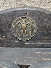 Very Nice MCM Solid Wood Hanging Apothecary Spice Cabinet Vintage Brass Eagle