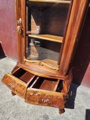 Antique Curio Bombay style Cabinet Carved Wood & Glass 3 Shelves