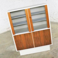 Mid Century Modern Scandinavian Style China Display Cabinet w/ White Case & Teak