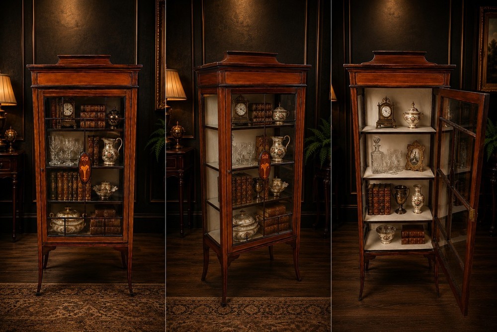 RARE EDWARDIAN INLAID DISPLAY CABINET Antique Bookcase Glass Cabin. UK Delivery