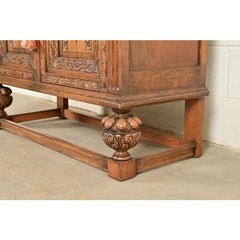 Antique English Jacobean Carved Oak Bar Cabinet, Circa 1920s