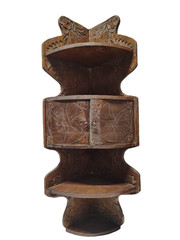 Antique Hand Carved Ornate Wood Wall Shelf Corner Cabinet Primitive Folk Art 31″