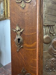 Antique Art Nouveau tiger oak quarter sawn wall cabinet 1890 bronze plaque nice