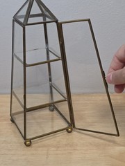 Vintage Brass & Glass 9.5″ Obelisk Pyramid 3 Tier Curio Cabinet