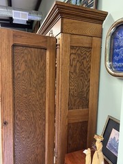 Antique Tall Double Door Oak Hutch Cabinet 7ft tall 53inch wide