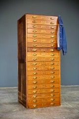 Antique apothecary Map Cabinet Flat File Wood drawer Brass Pulls industrial VTG